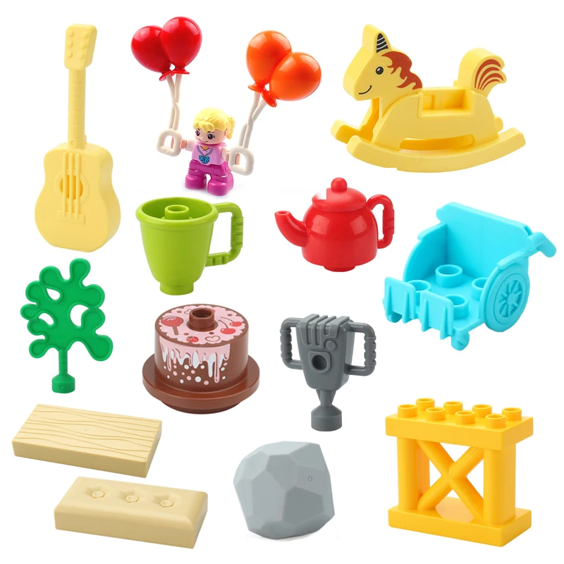 Grands blocs de construction, accessoires, guitare, cheval à bascule, gâteau, lithotripse, chariot pour bébé, ballon, maison de jeu, jouets