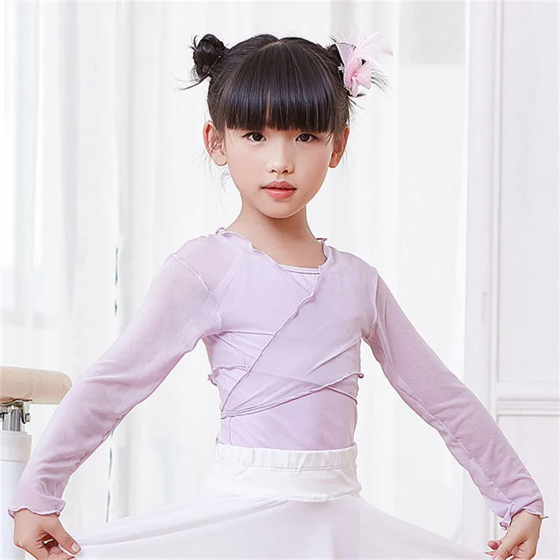 Hot Sale Kids Girls Sexy Mesh Long Sleeve Black White Ballet Wrap Top Dance Shrugs