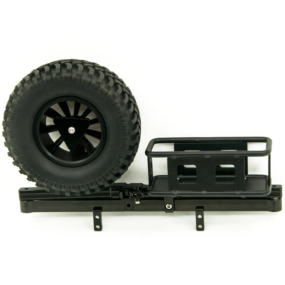 AXSPEED Aluminum Rear Bumper with Spare Tire Carrier Rack for D90 D110 1/10 RC Crawler Car Upgrade Parts