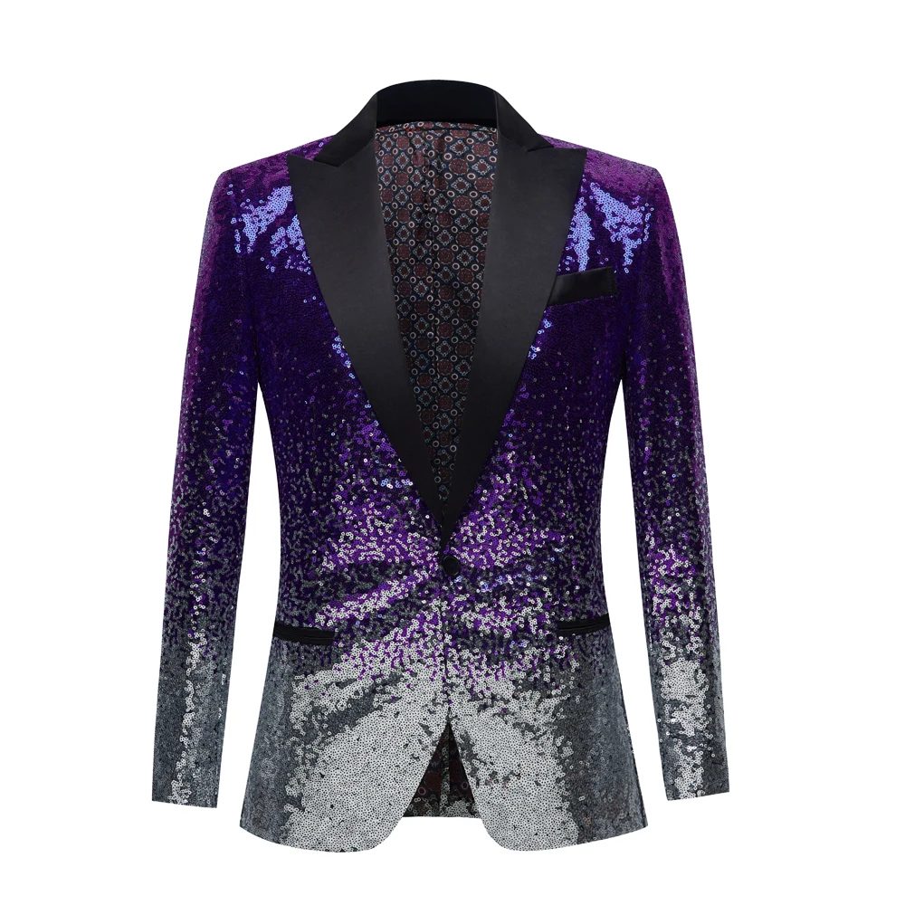 Discoloration Sequin Shawl Collar Tuxedo Suit Blazer Men Wedding Groom Singer Prom Glitter Suit Jacket DJ Club Stage Blazer