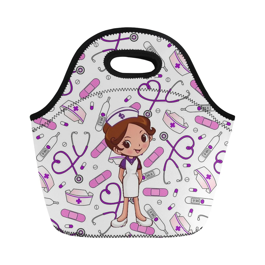 

HYCOOL Cute Cartoon Nurse Pattern Lunch Bag Kids Women Cute Portable Travel Picnic Bags Insulation School Breakfast Cooler Bag