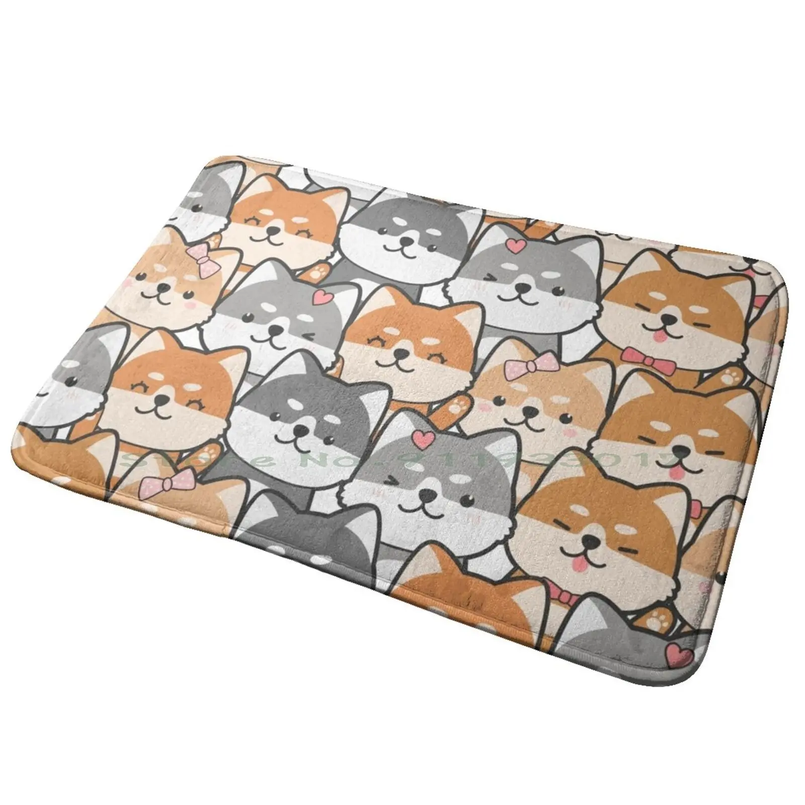 Shiba Inu Entrance Door Mat Bath Mat Rug Lotus Flower Design Lotus Silk Orange Lotus Flower Lotus Plant Rosiesunflower Water