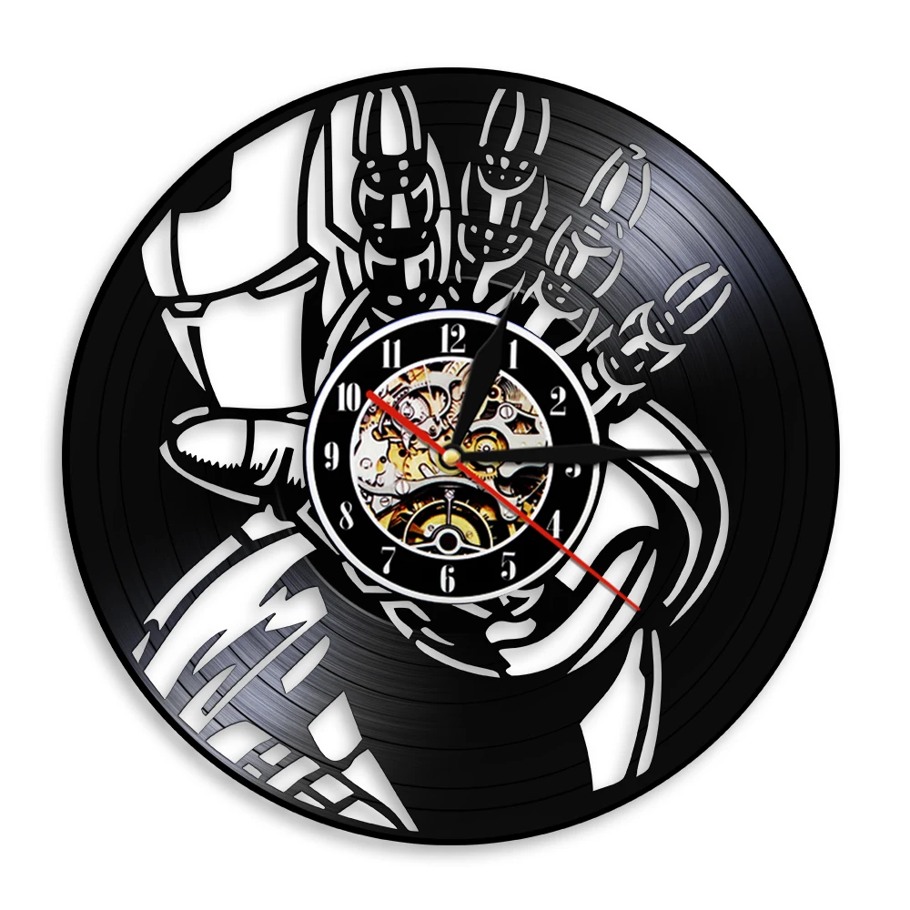 Tony Stark Super Hero Vinyl CD Disc Wall Clock Avenger Vintage Vinyl Album Record Clock Comics Art Decor Silent Watch Kids Gift