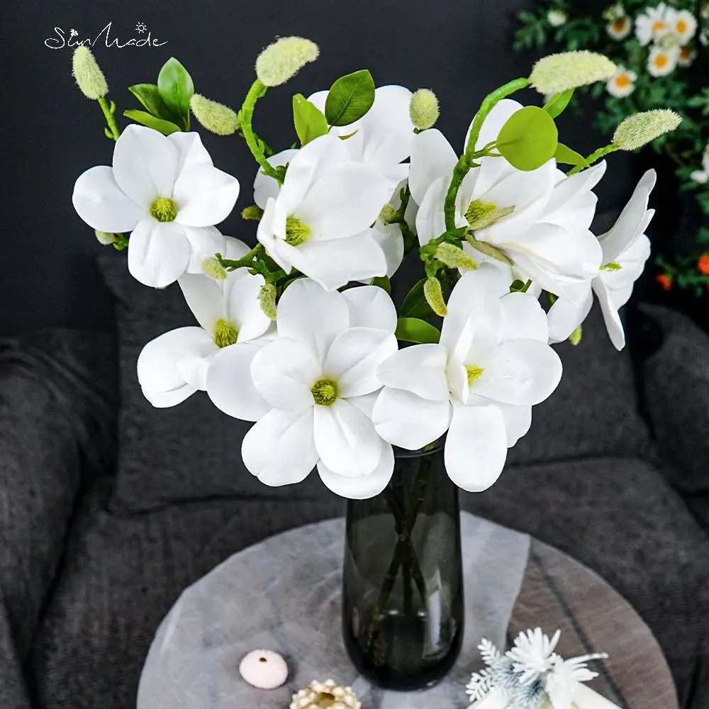 SunMade Luxury Large Magnolia Branch White Flowers Wedding Decoration Home Decore Flores Artificales New Year Fall