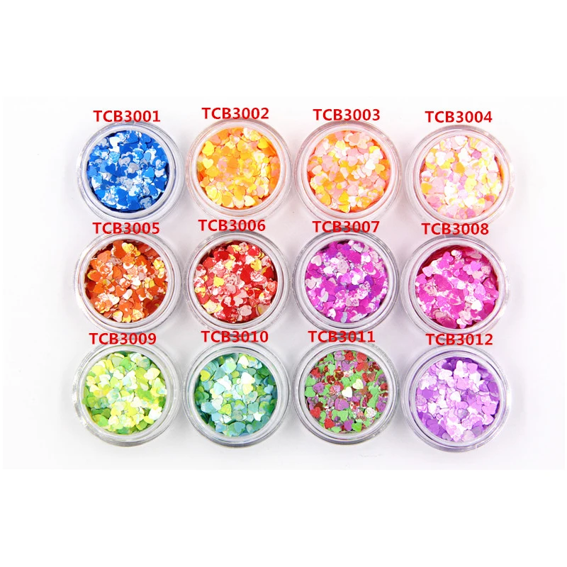 TCT-175 12 Kinds Chinese Drawing Series Colors 3MM Heart Shapes Glitter Nail Art  Makeup Facepaint Manual Crafts DIY Decoration