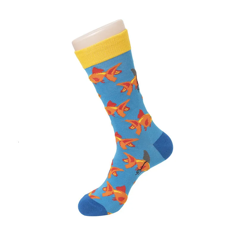 Hrajuku-Calcetines de algodón peinado para hombre, medias coloridas de dibujos animados, Kawaii, perro, gato, elefante, pez, Moda de Primavera