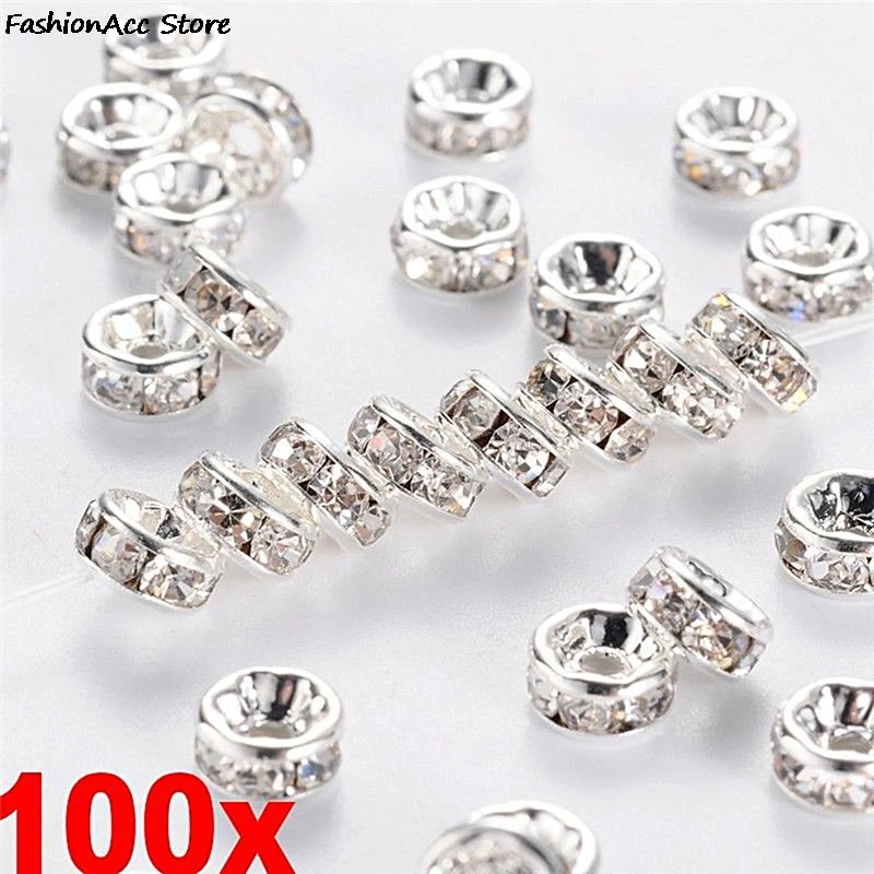 100pcs New Gold Crystal Rhinestone Rondelle Spacer Beads DIY 6mm/0.24in