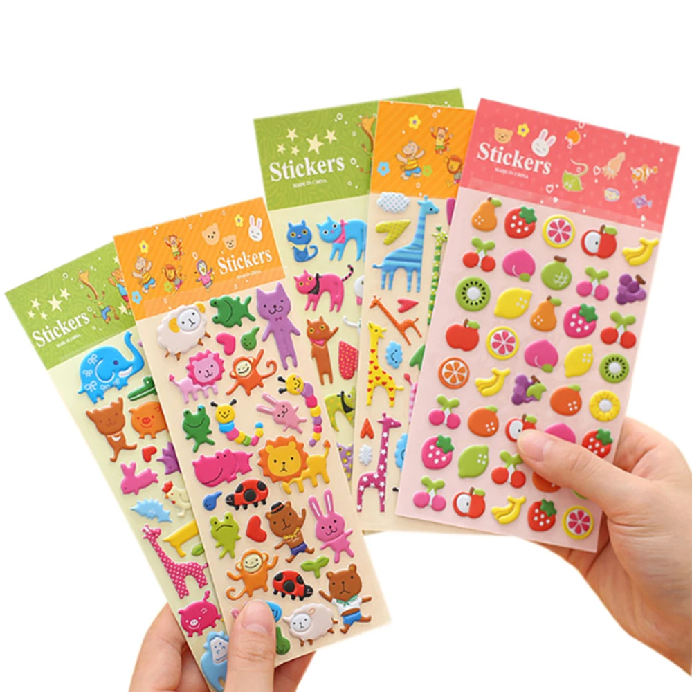 100 Sheets Cute Cartoon Scrapbooking Bubble Puffy Stickers Reward Kids Gift Toys Office Student supplies