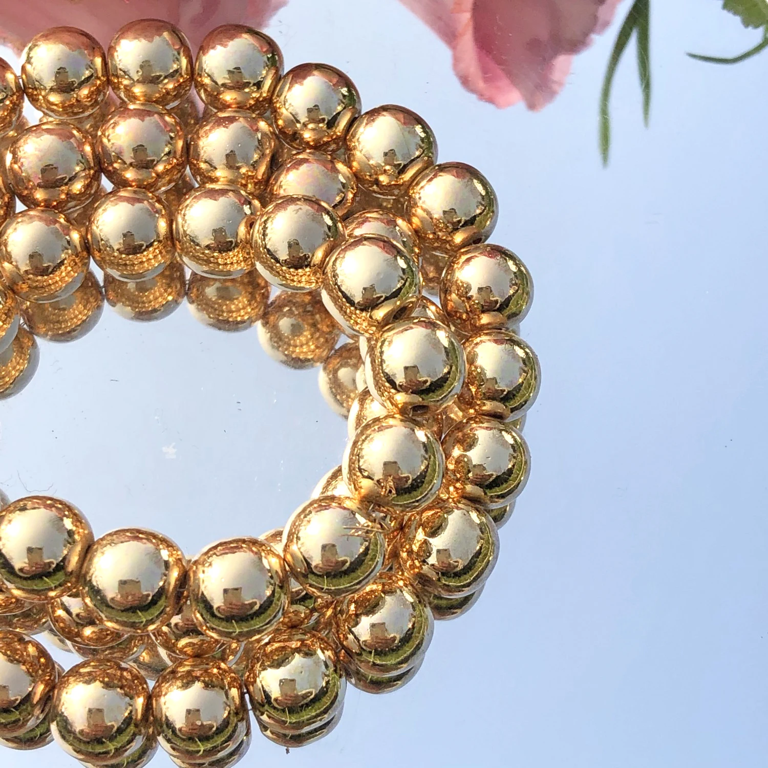 Natural Stone KC Gold Plated Hematite Smooth Round Loose Spacer Beads For Jewelry Making DIY Bracelet Accessories 2/3/4/6/8/10mm
