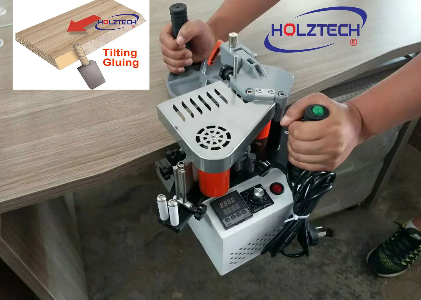 Woodworking Portable Edge Bander Banding Machine 45 Degrees Tilting  PVC Double Side Gluing