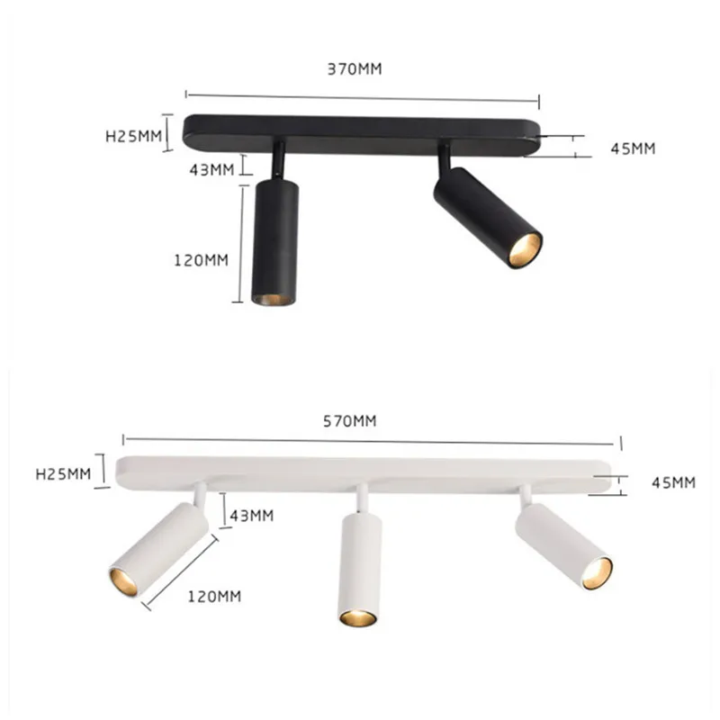 Dimmable Three spotlights with overhead ceiling anti-glare Led Surface Mounted COB Bedroom Study Light 10W AC85-265V Hang Lamp