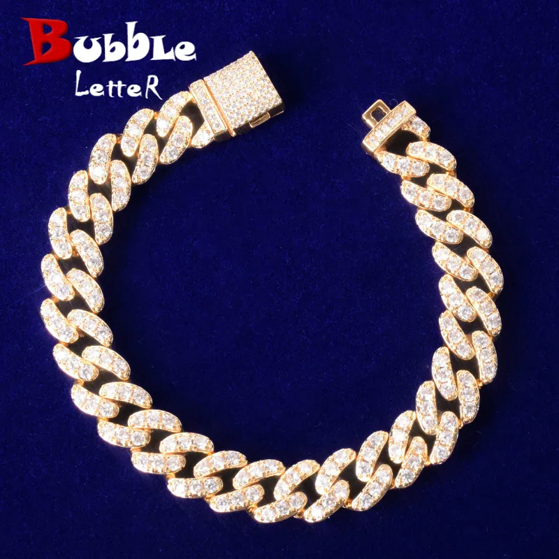 10mm Gold Color Miami Cuban Link Bracelet Bling Women Jewelry AAAA Zircon Charm Hip Hop Chain