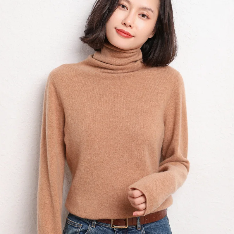 100% Pure Wool Cashmere Sweater 2022Fall/Winter Pile Collar Pullover Korean Fashion Casual Knitted Tops Women Jacket Long Sleeve