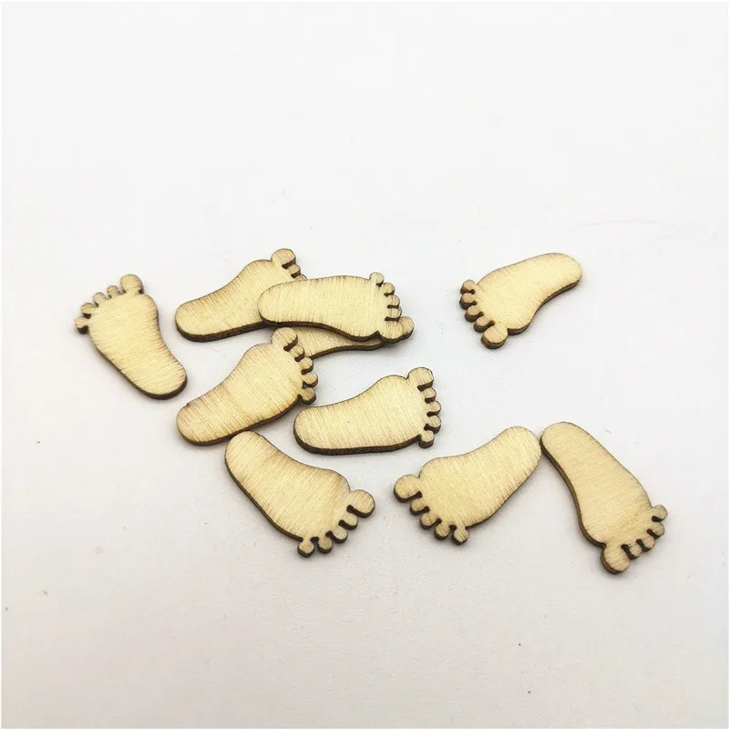 100pcs 17x20mm Natural Foot Shaped Wooden Chips Embellishments DIY Crafts Toppers Baby Shower Decorations Confetti