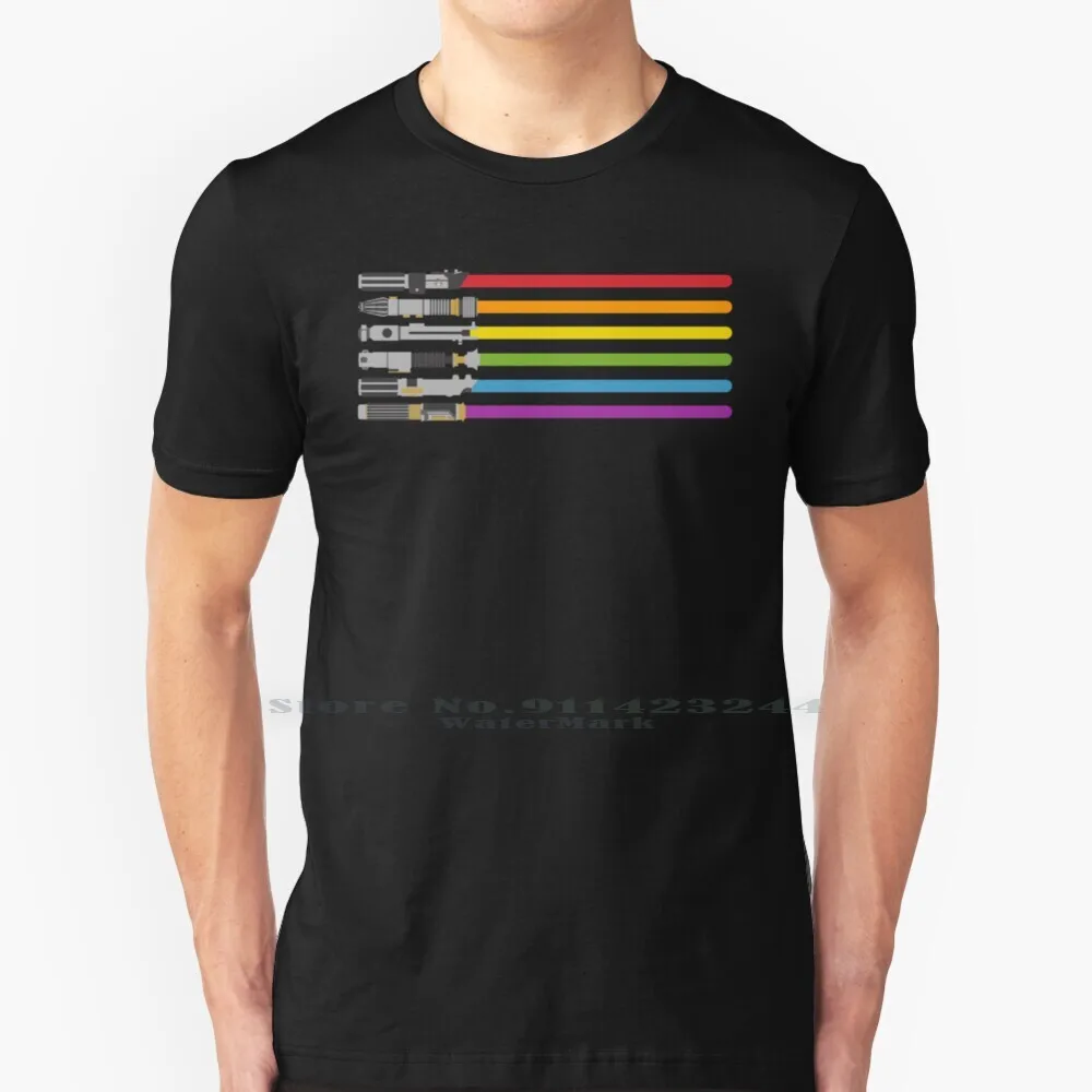 Lightsaber Rainbow 100% Cotton T Shirt Lightsabers The Force Awakens Rainbow Lgbt Gay Pride Sci Fi Science Fiction Galaxy Space