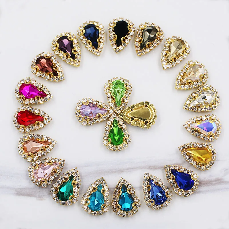 8x13mm 20pcs/bag faltback Crystal button,AAA Glass Crystal Gold base sew on rhinestones for diy/clothing accessories