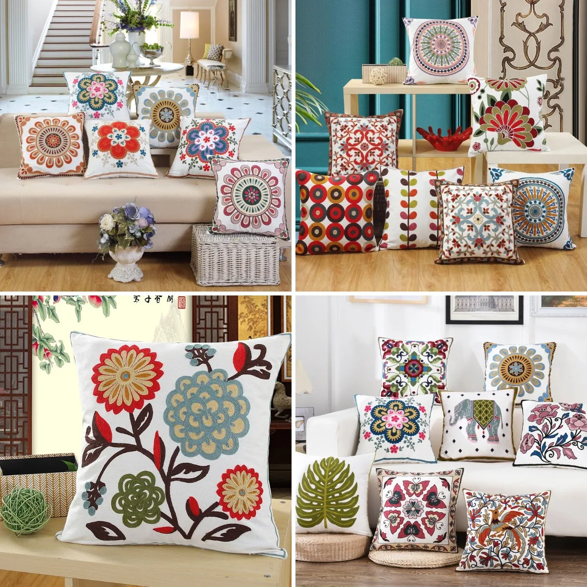 

Ethnic Bohemian Floral Woolen Embroidery Pillowcase Thick Cotton Decorative Sofa Cushion Covers Livingroom Couch Throw Pillows