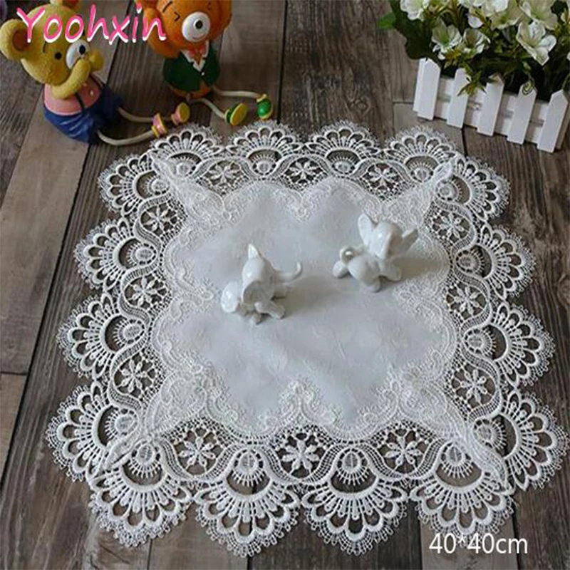 Modern White Square Tablecloth Embroidered Lace Kitchen Tea Coffee Table Cover Cloth Mantel Birthday Dining Party Wedding Decor