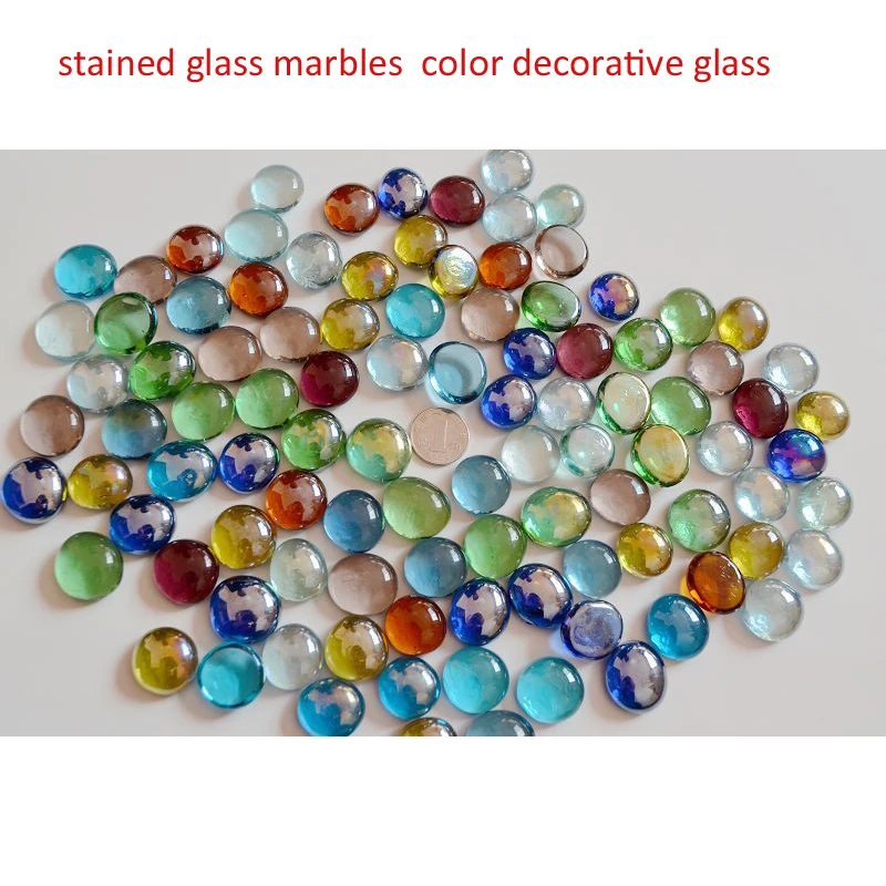 500g Glass Pebbles Beads Stones Fish Aquarium Round Beads Colorful Glass Flat Beads Crafts Home Decoration tank decoration