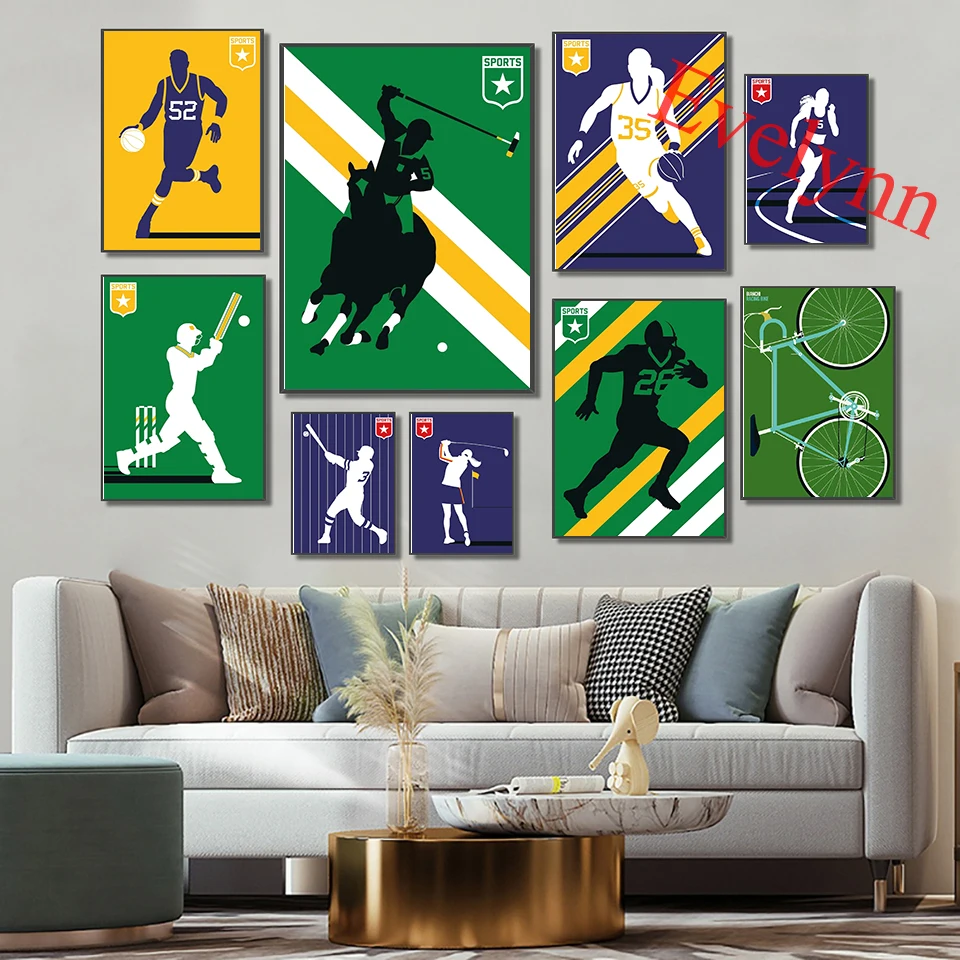 Sports Sports Posters Bicycle Golfer Basketball Runner Cricket Horse Polo Slalom Football Home Decor Canvas Wall Art Prints Gift