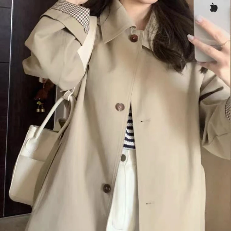 Trench Women Elegant Fashion Casual Outerwear Autumn Single Breasted Turn Down Collar Long Sleeve Pockets Sashes Street Girls BF