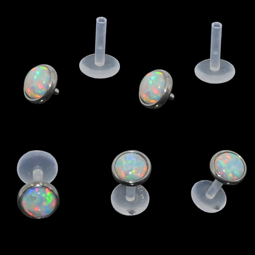 Lot 4Pcs Opal 17 Stone Bioplast Labret Monroe Lip Stud Fire Opal Ear Cartiliage Tragus Helix Piercing stud Ring 16g Body Jewelry