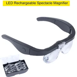 LED Rechargeable Spectacle Magnifier Wearing Reading Repair Beauty Nail Embroidery Head Mounted Magnifying Glass Loupe