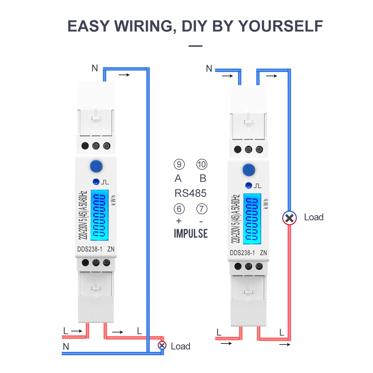 5(45)A 45A MAX 220V 230V 50HZ 60HZ tensione corrente monofase su guida Din KWH Watt ora contatore di energia con RS485 MODBUS-RUT