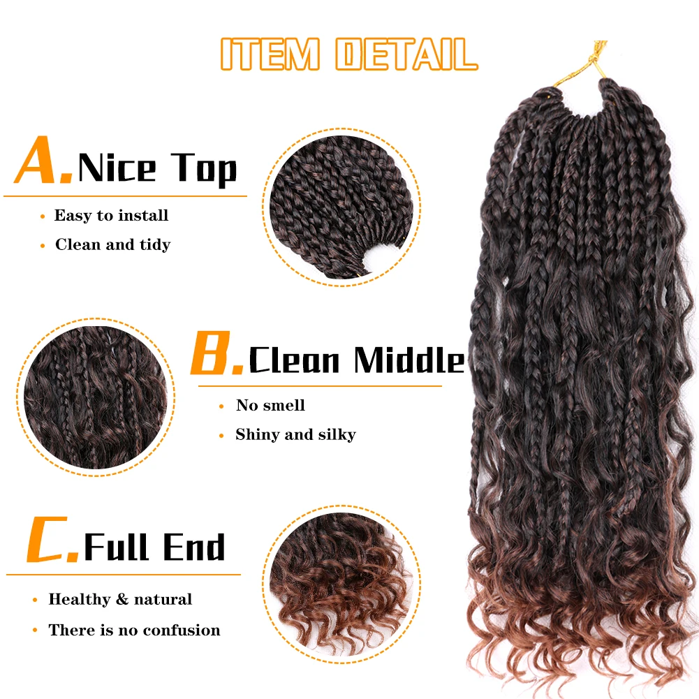 Pré Looped Bohe Preto Ombre trança extensão do cabelo, bagunçado Deusa Box tranças, Bohemian 3X Crochet tranças, 14\