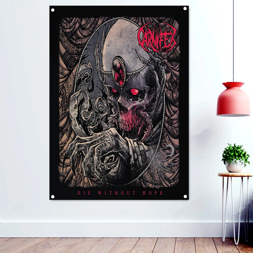 

DIE WITHOUT HOPE! Death Metal Artist Flag Vintage Decorative Banner Bloody Horror Art Skull Tapestry Rock Band Poster Upholstery