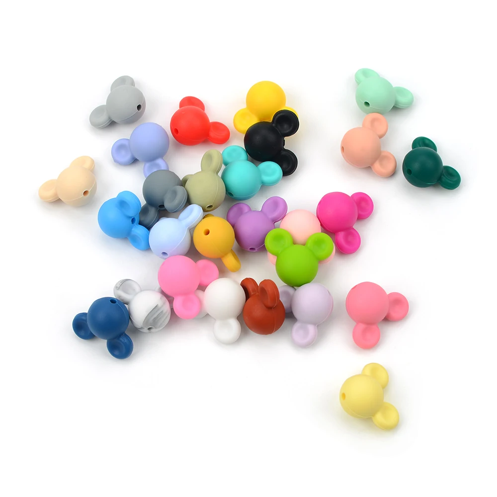 LOFCA 30pcs Silicone Beads BPA Free Cartoon Mouse Baby Teething Toys Food Grade Silicone Nursing Necklace Making Pacifier chain