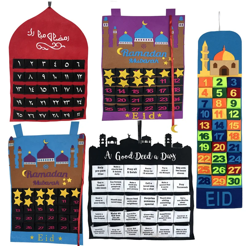 

Ramadan Mubarak Advent Calendar Eid Mubarak Felt Countdown Calendar Hanging Ramadan Decorations for Home Eid Party Kids Gifts