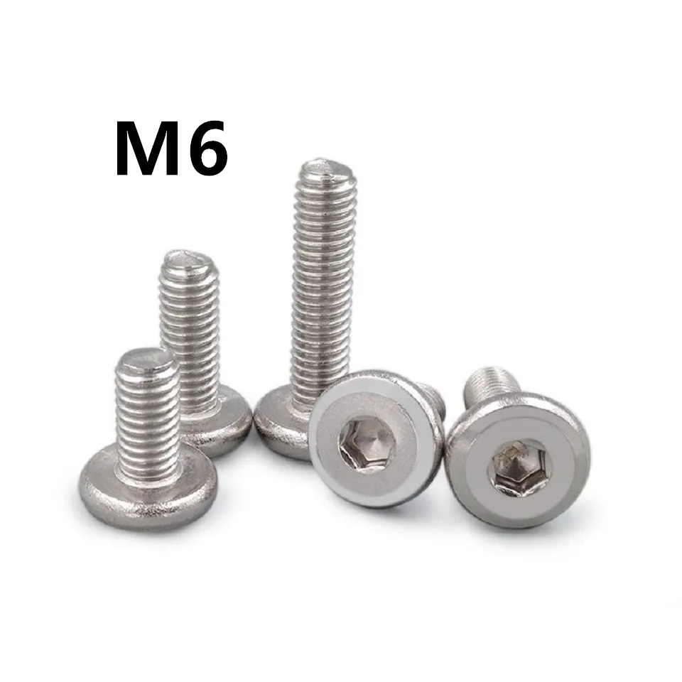 

100PCS M6x6/8/10/12/15/20/25/30/35/40/45/50mm 304stainless steel Hypotenuse Flat Head Hex Drive Screw Down Side Furniture Screws