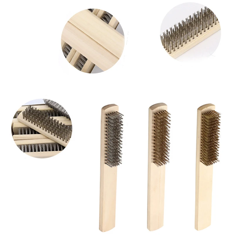

1pcs Wood Handle Brass Wire Copper Brush for Industrial Devices Surface/Inner Polishing Grinding Cleaning 6/8 Row Hand Tool
