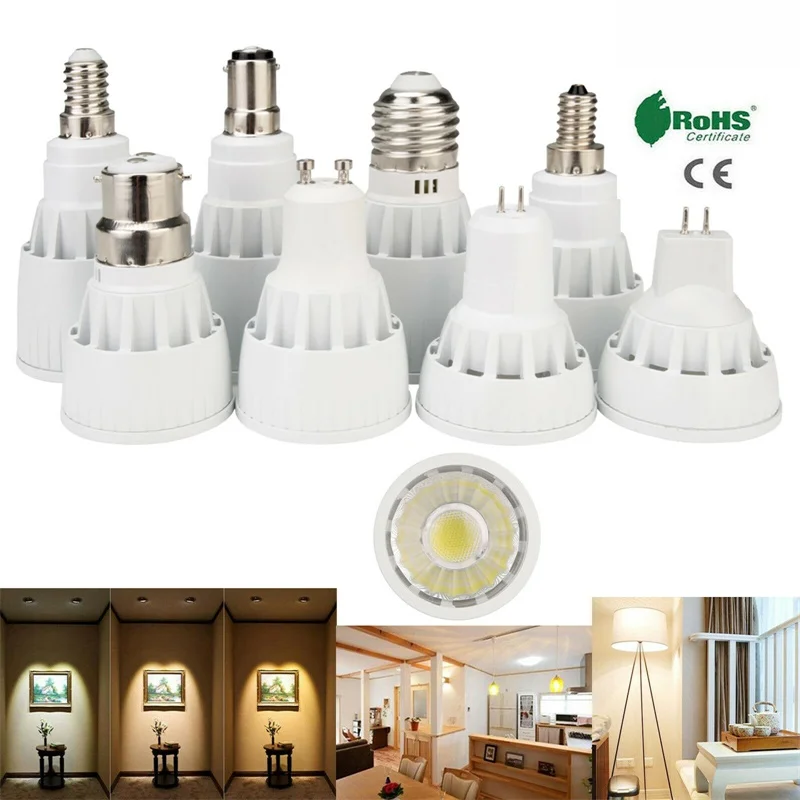 

Dimmable LED Spot Light Bulbs GU10 MR16 GU5.3 E27 E14 E12 B22 B15 7W 9W 12W 110V 220V 12V White Lamp For Home office Decoration