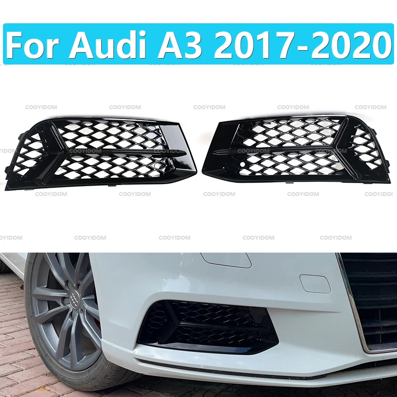 For Audi A3 2017 2018 2019 2020 Honeycomb fog lamp frame hollow grille under the net Black Bright Car Accessories