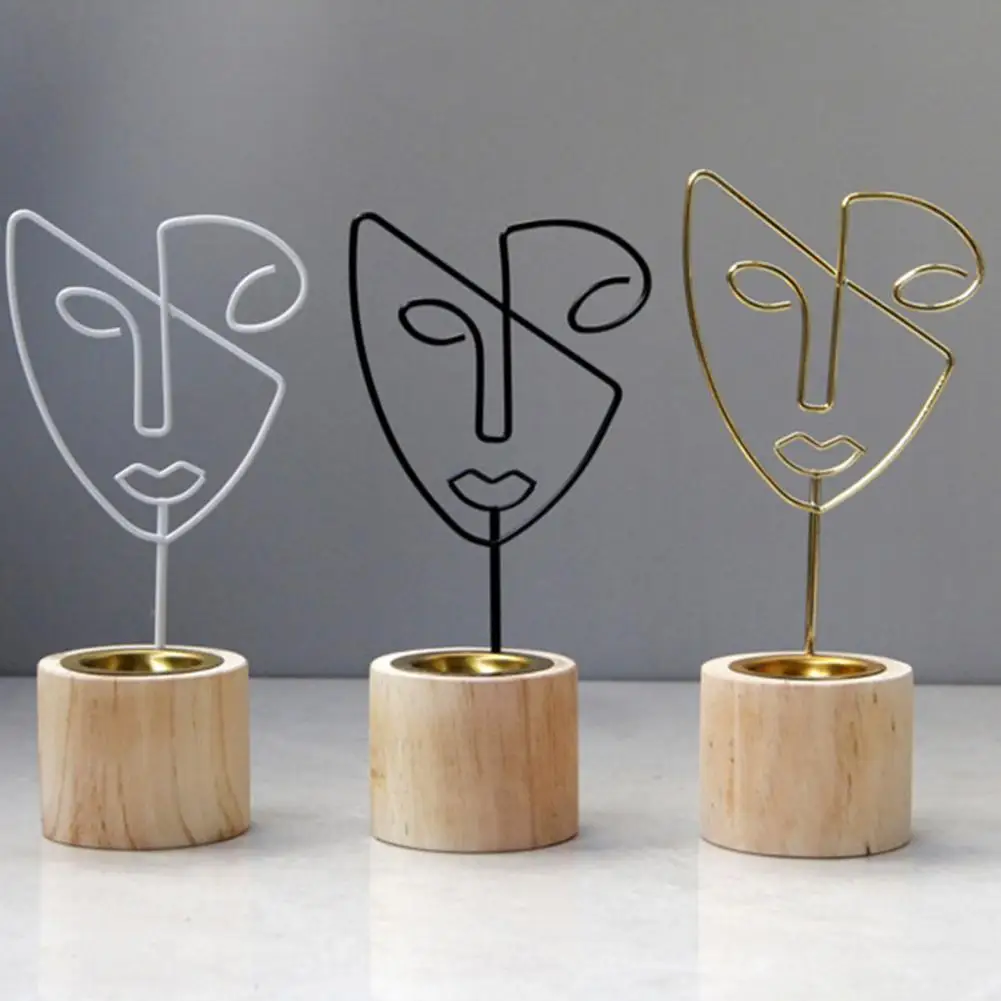 Candle Holder Nordic Style Abstract Face Nice-looking Modern Decorative Figure Metal Face Art for Desktop