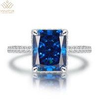 WUIHA Classic Solid 925 Sterling Silver Radiant Cut 8*10mm Sapphire Gem Created Moissanite Wedding Engagement Ring Fine Jewelry