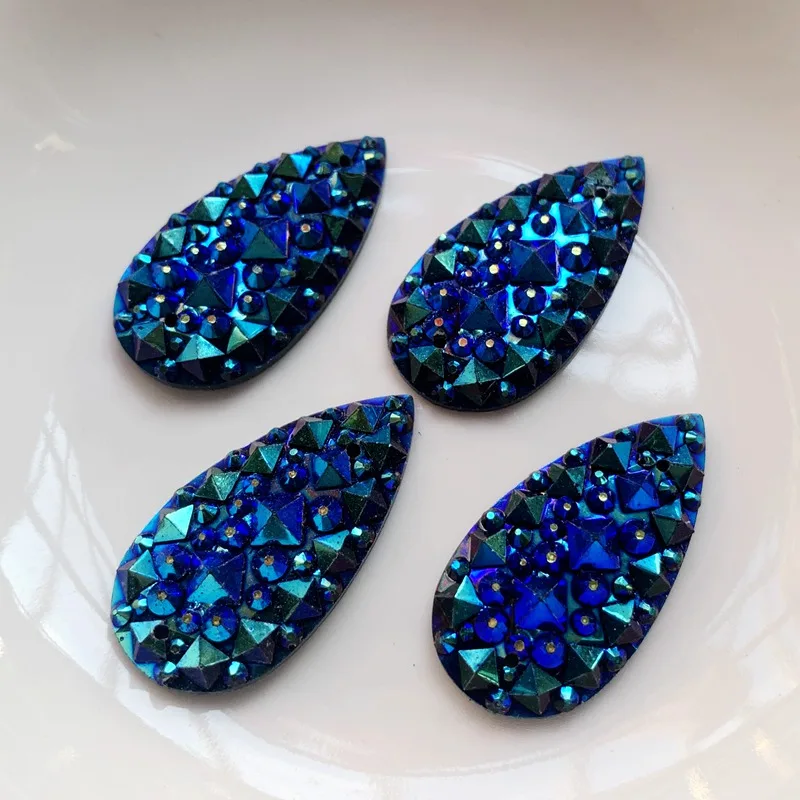 20 pieces 16 x 30mm teardrop shape stitched rhinestone flat back resin crystal stone DIY wedding decoration