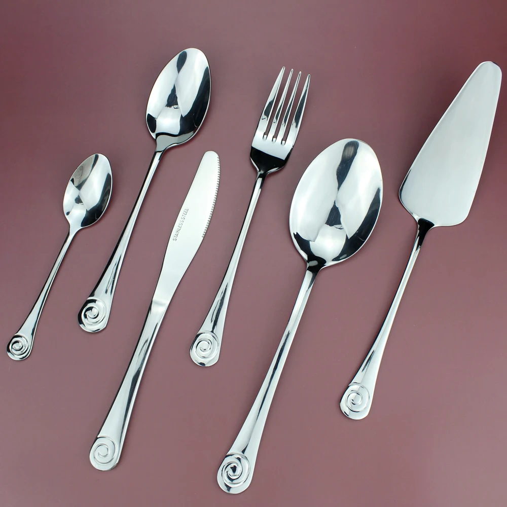 LUCF Stainless Steel Western Practical Dinnerware with Cake Server 6pcs Separate Resonable Cutlery Mirror Polish for family