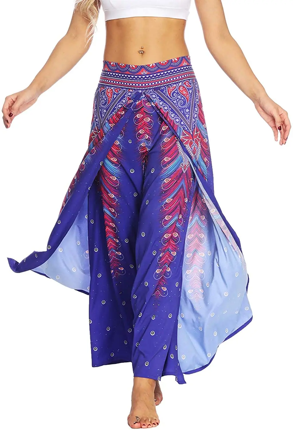 

Women's Casual Wide Leg Pants Bohemian Comfy Loose Split Palazzo Yoga Pants Casual Beach Pants