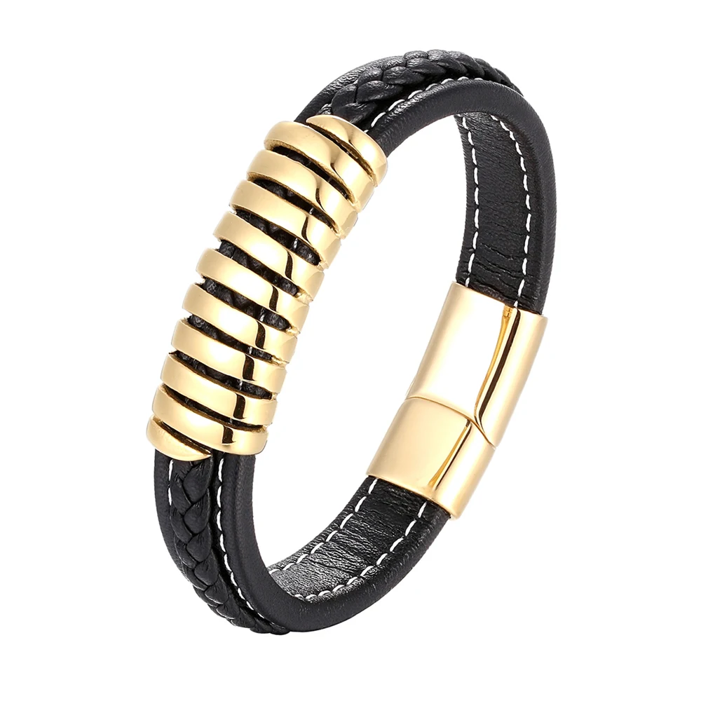 New Style Hand-woven Fashion Leather Bracelet Men\'s Stainless Steel Bracelet Geometric Women\'s Jewelry Pulseira Feminina TZ-1777