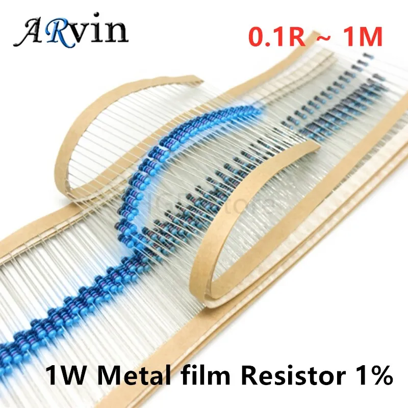 50pcs 1W Metal film Resistor 1% 0.1R ~ 2.2M 10R 22R 47R 100R 330R 1K 4.7K 10K 22K 47K 100K 330K 470K 1 2 10 22 47 100 330 1M ohm