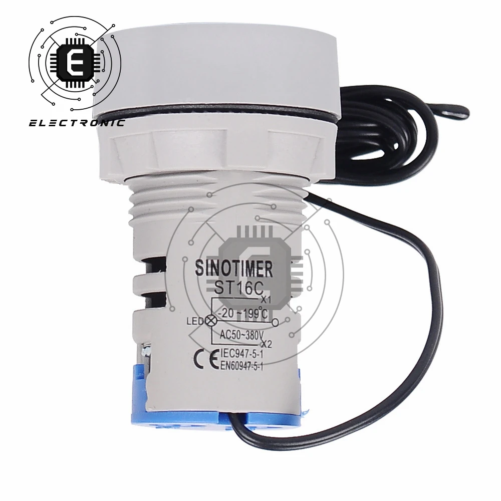 22MM Mini LED Digital Display Runde Thermometer AC 50-380V Rot Grün LED Temperatur messgerät Meter kabel 1 Meter