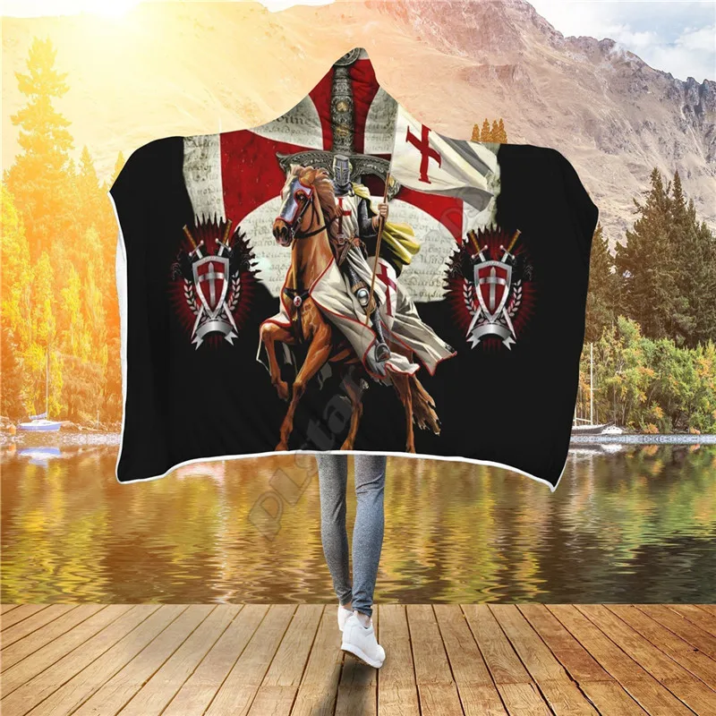 Knights Templar 3d Printed Hooded Blanket Adult Kids Sherpa Fleece Blanket Cuddle Offices Cold Weather