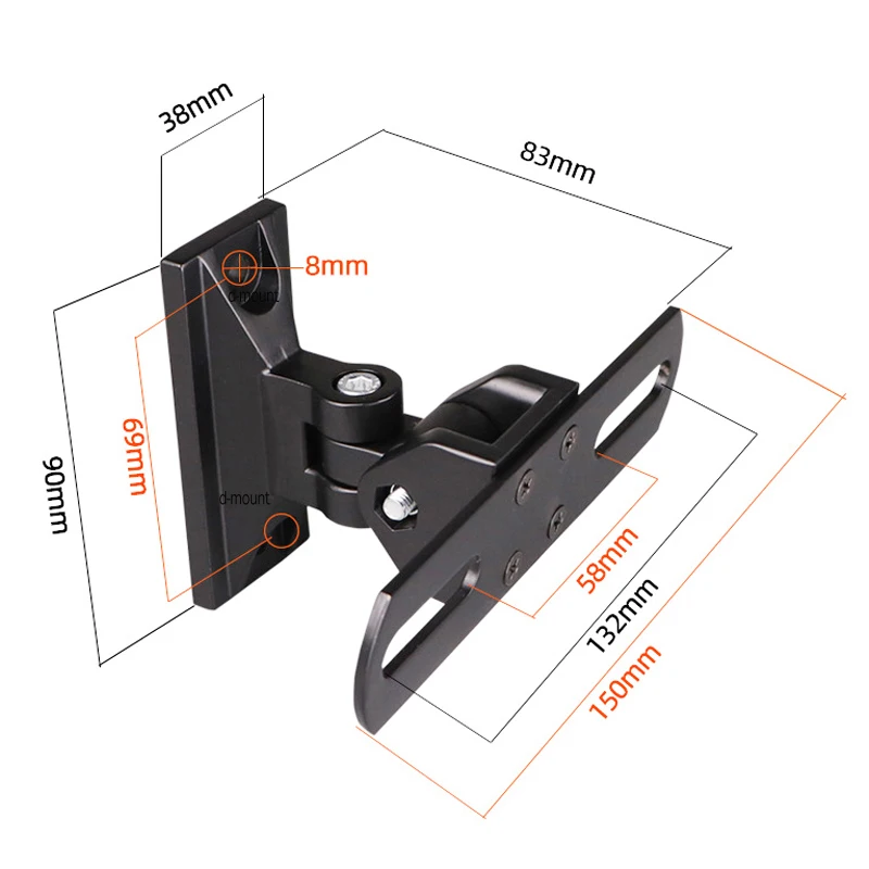 (1 lote = 2pc) SW-50 liga de zinco alto-falante montagem na parede pro-suporte de parede inclinação giratória movimento completo