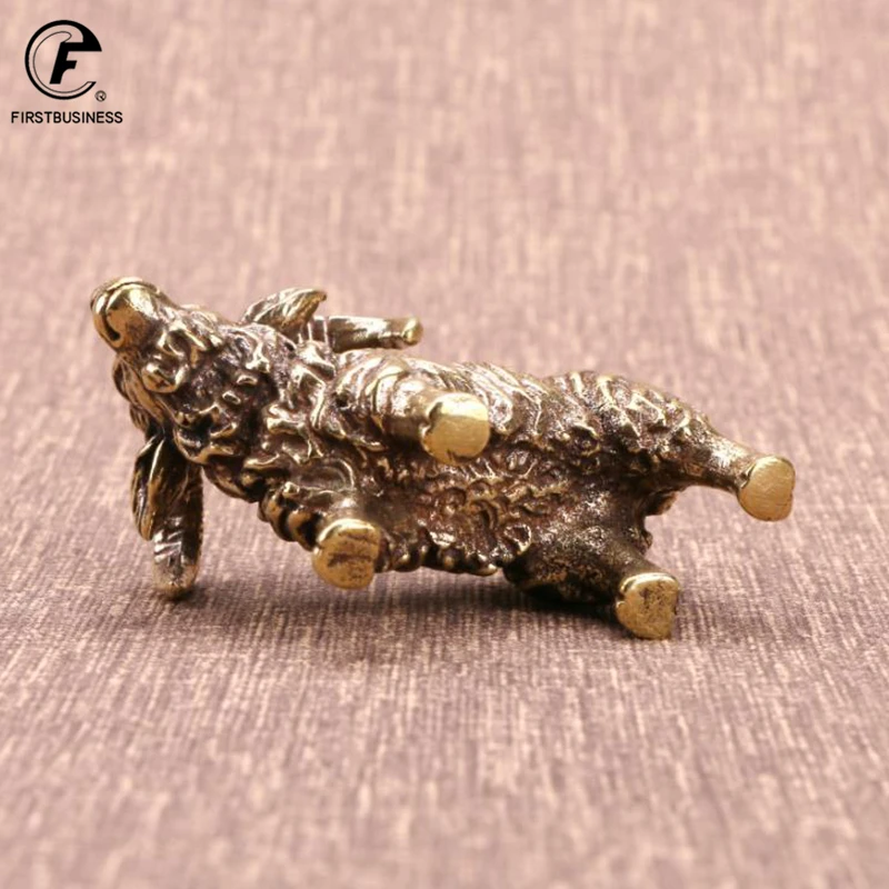 Solid Brass Goat Small Ornament Antique Copper Zodiac Animal Sheep Miniature Figurines Home Decoration Accessories Desktop Decor