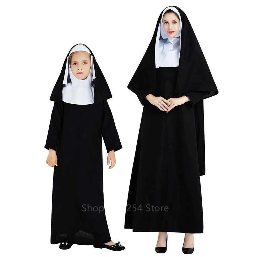 Women Halloween Costume The Nun Cosplay Costume Horror Films Scary Cosplay Cross Ghost Girl Halloween Costume Kids Children