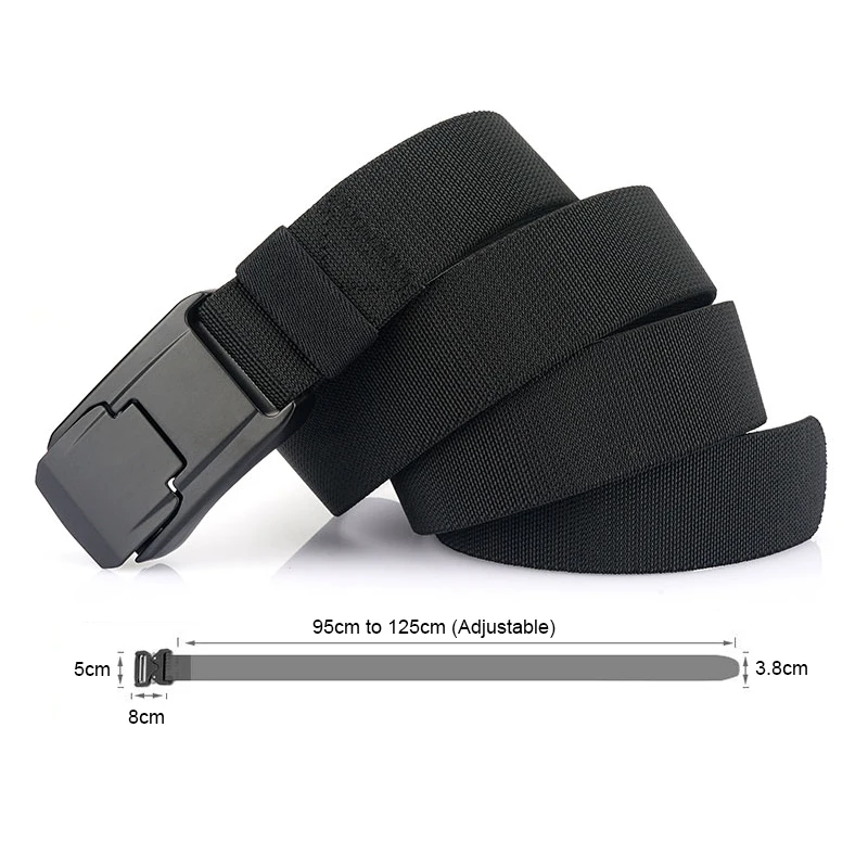 HSSEE 95cm to 125cm Elastic Belt for Men Alloy Metal Buckle Casual Belt Tactical Outdoor Jeans Belt Stretch Waistband Male Gift