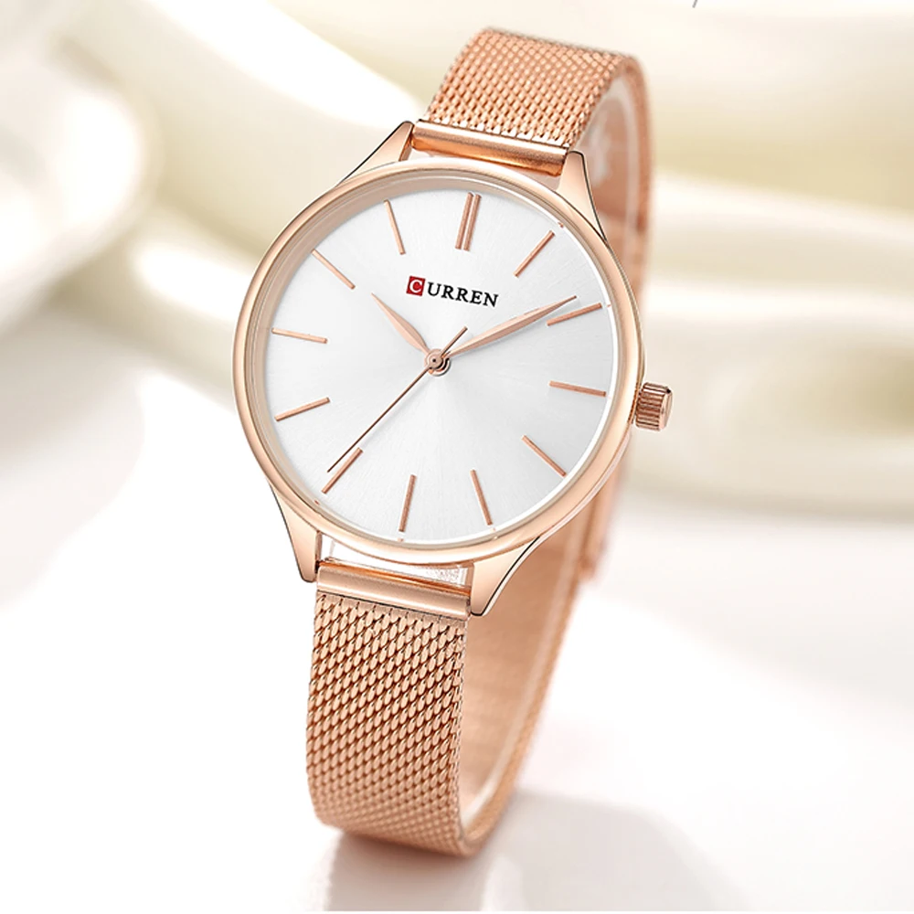 CURREN9024 Original Women's Luxury Watch Matte Dial Japanese Quartz Movement Stainless Steel Mesh Strap with Box